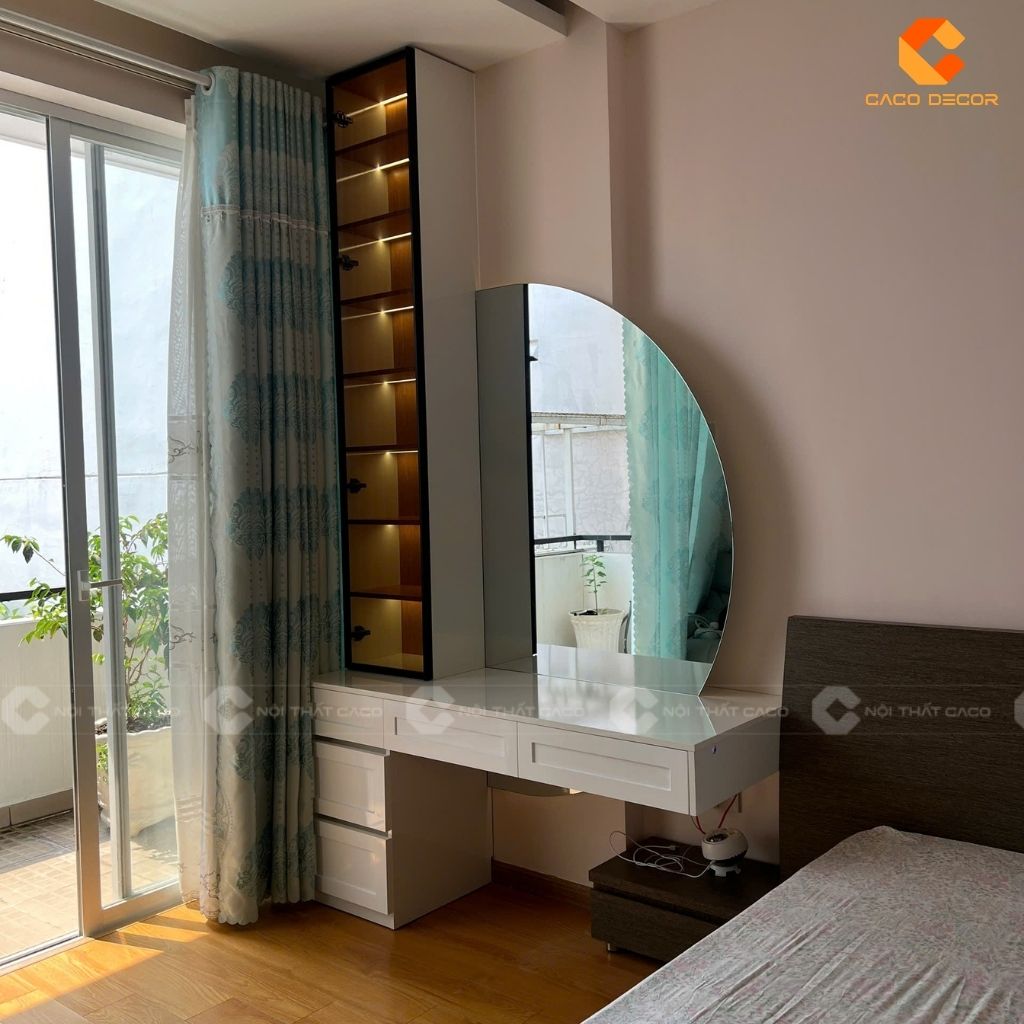 Bàn trang điểm tích hợp tủ trang trí Led