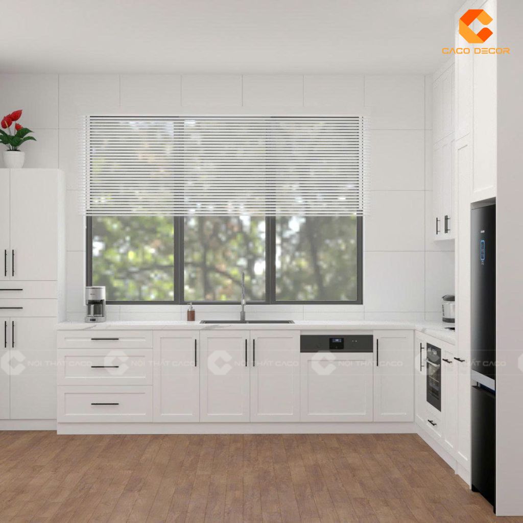 Hình ảnh 3D bàn giao tủ bếp cho chị Thy màu trắng hiện đại