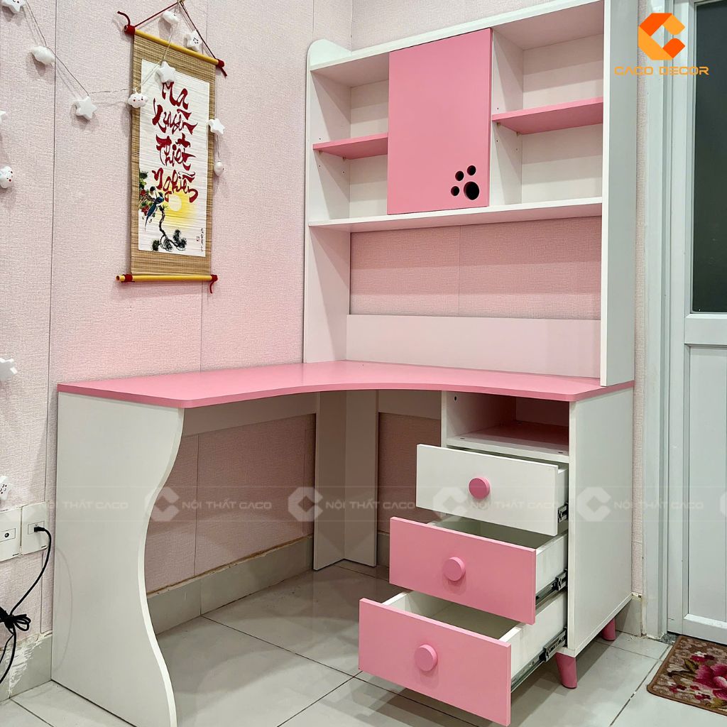 Bàn học thiết kế góc L bo cong mềm an toàn