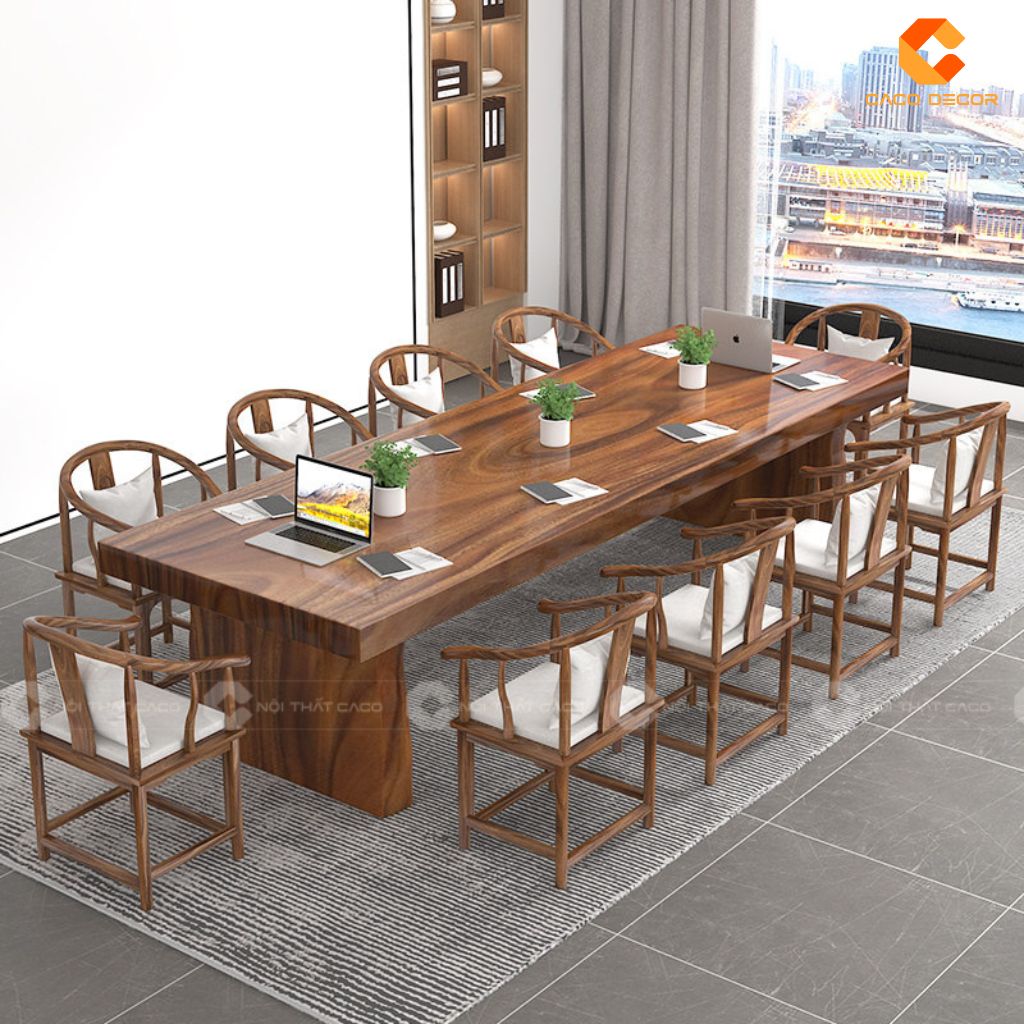 Bàn phòng họp gỗ tự nhiên BHTN010 hiện đại