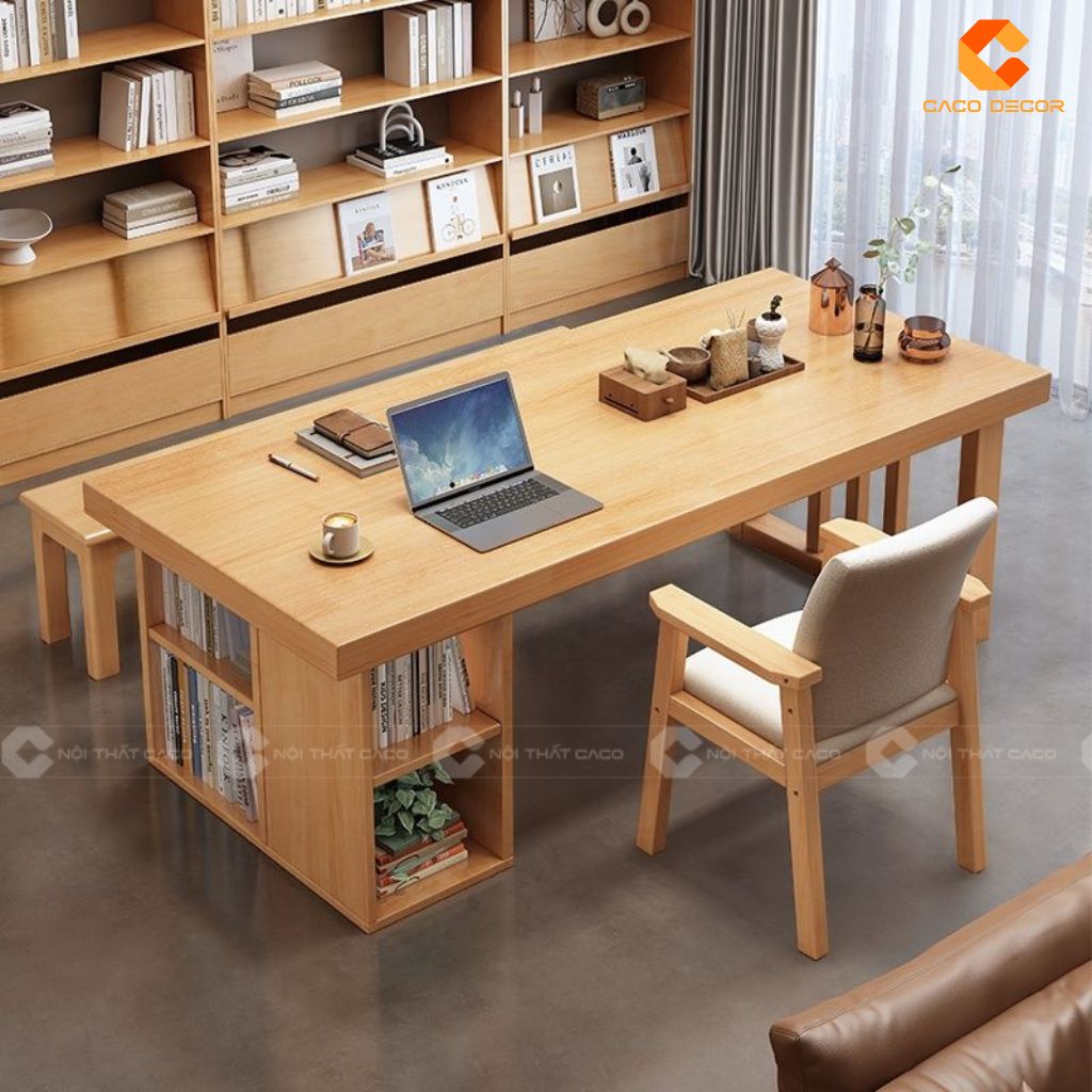 Bàn phòng họp gỗ tự nhiên BHTN012 kết hợp ghế băng và ghế tựa