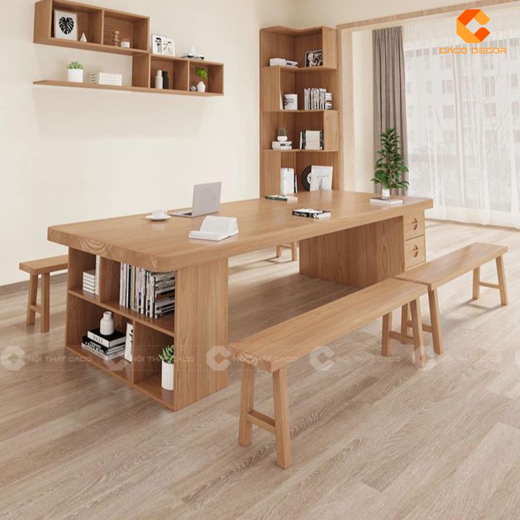 Bàn phòng họp gỗ tự nhiên BHTN02 đa dạng phong cách từ ghế đơn đến ghế băng