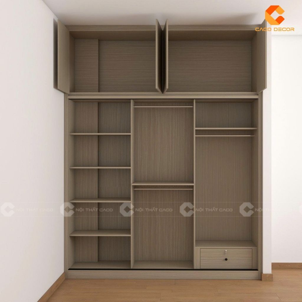 Hình ảnh 3D tủ quần áo âm tường bên trong