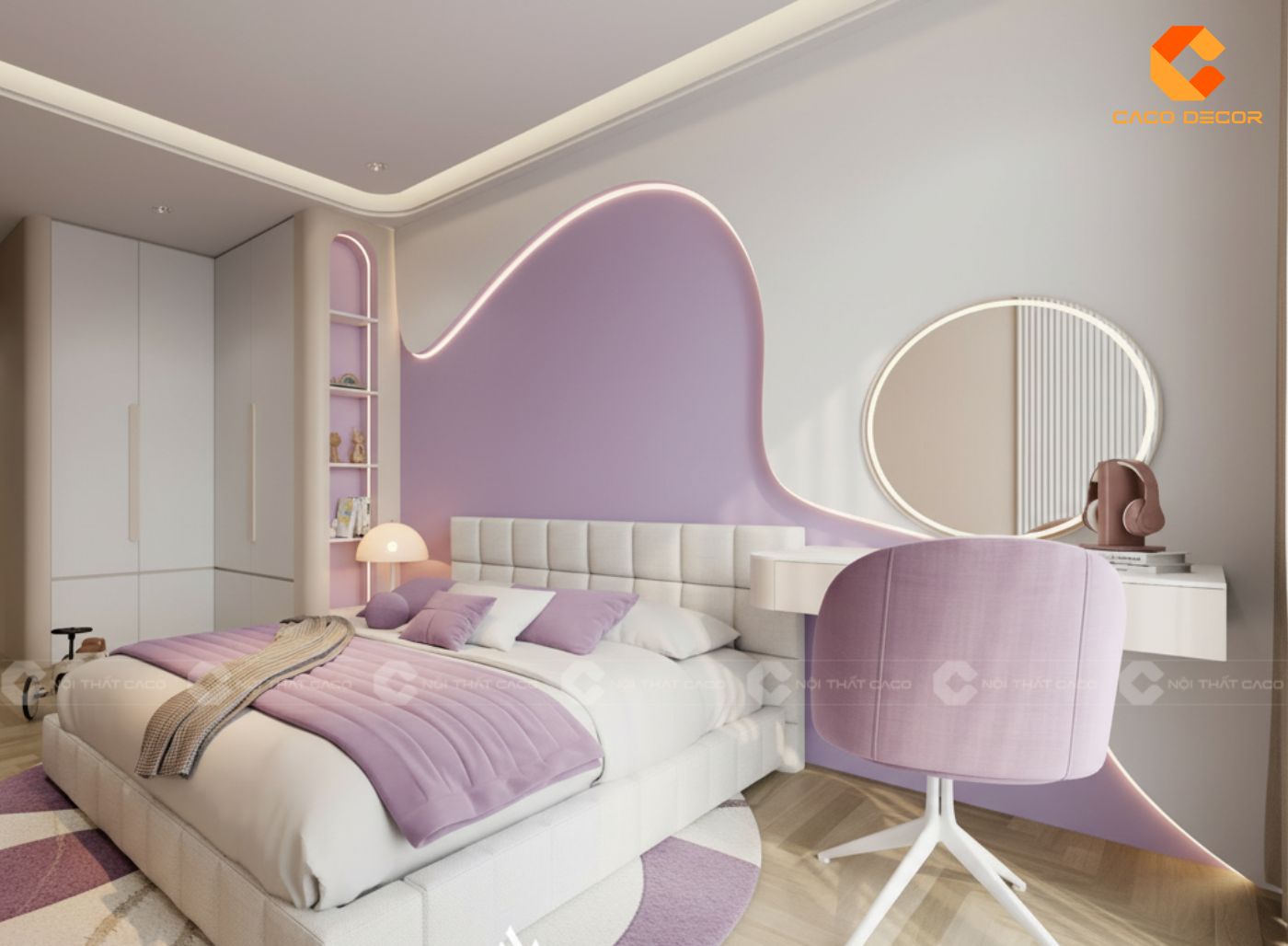 Không gian nội thất trẻ em màu tím Lilac