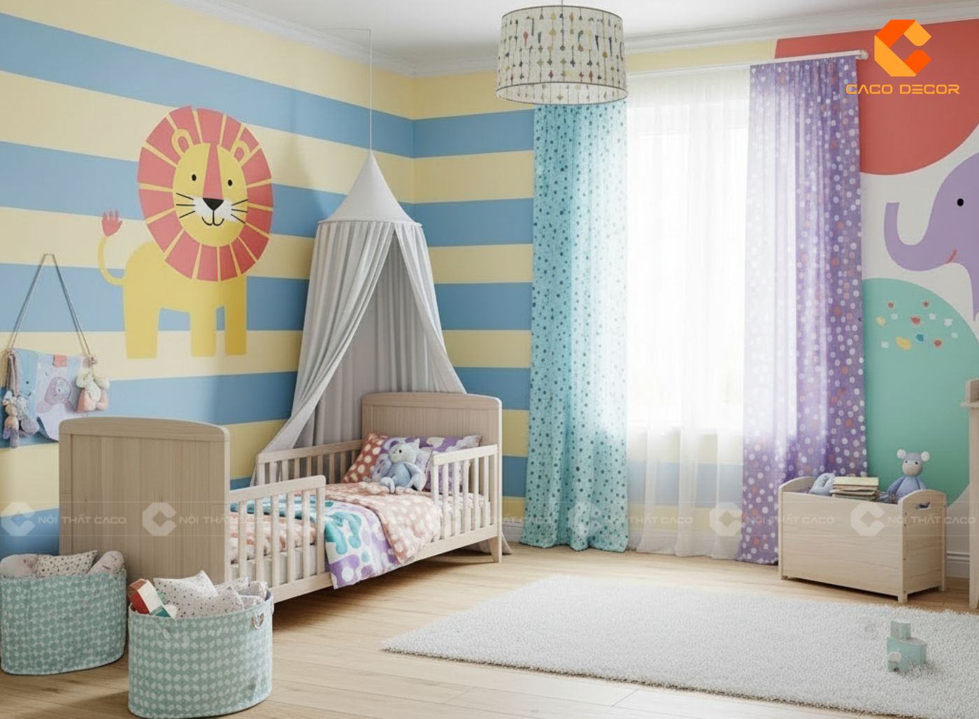 Phòng ngủ trẻ em với màu sắc mềm mại dễ chịu