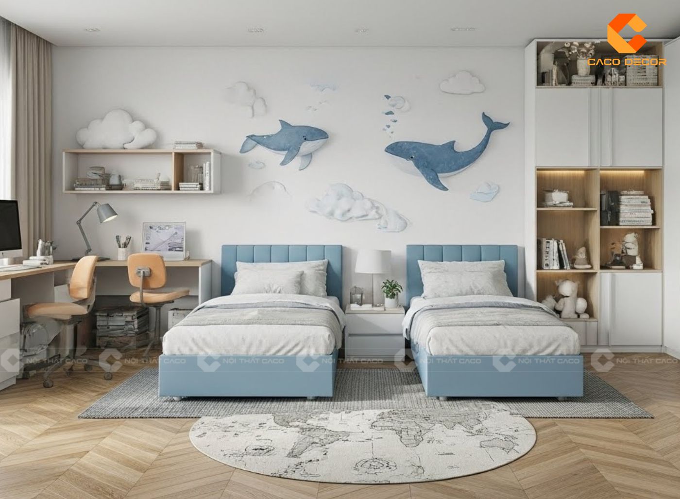 Không gian phòng ngủ trẻ em đôi cho 2 bé