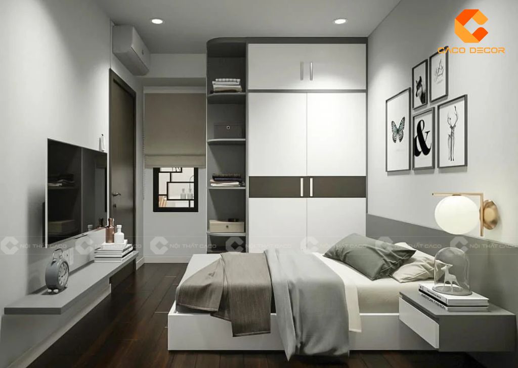 Bộ combo giường tủ gỗ công nghiệp với tone trắng xám