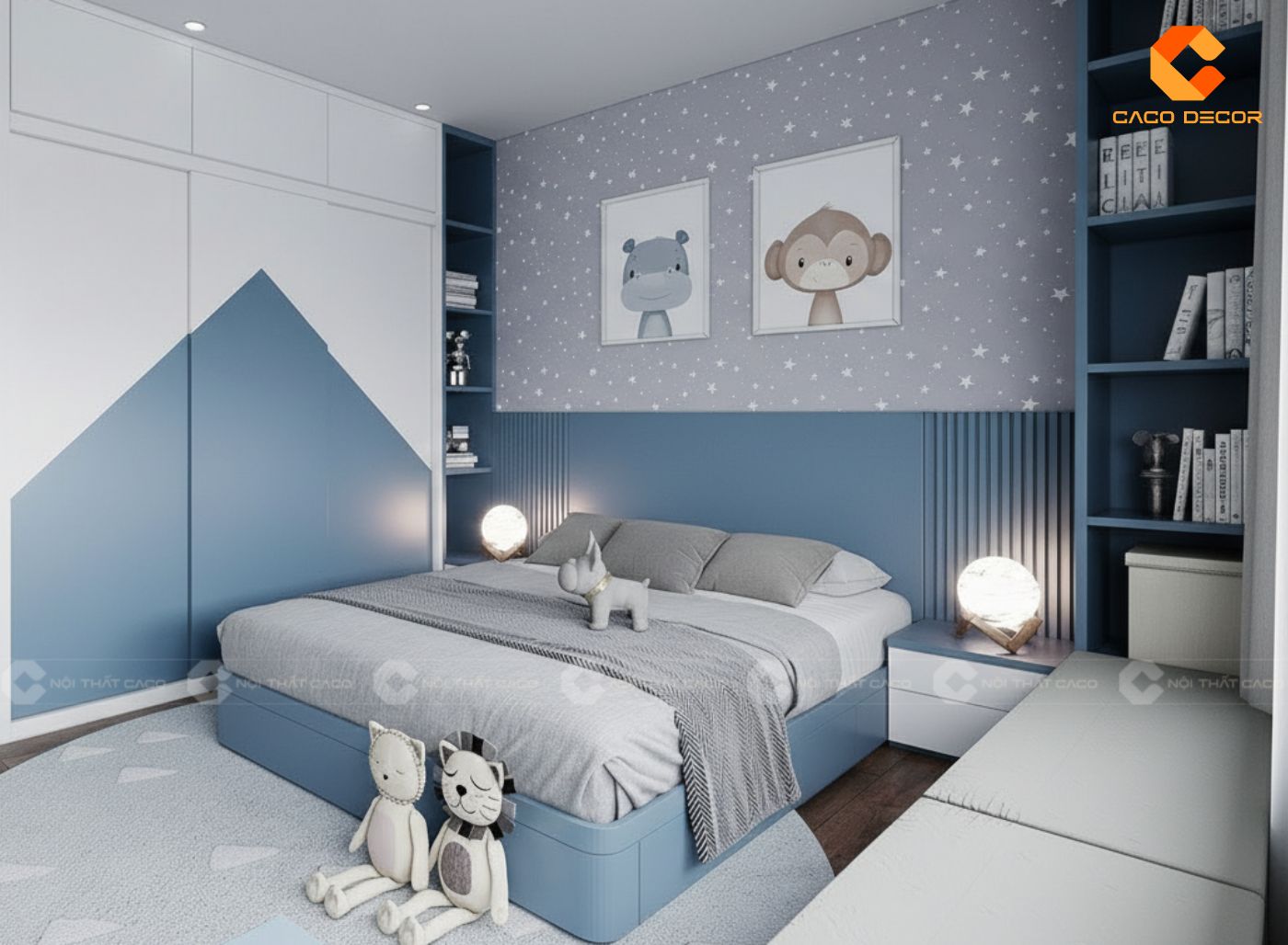 Thi công nội thất trẻ em màu xanh hiện đại 