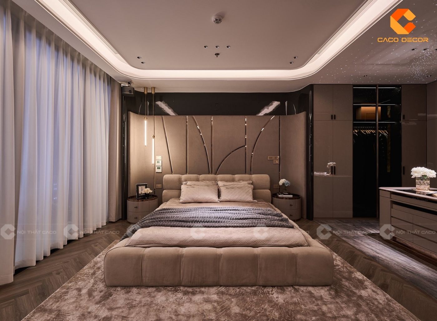 Thiết kế nội thất biệt thự với phòng ngủ sang trọng