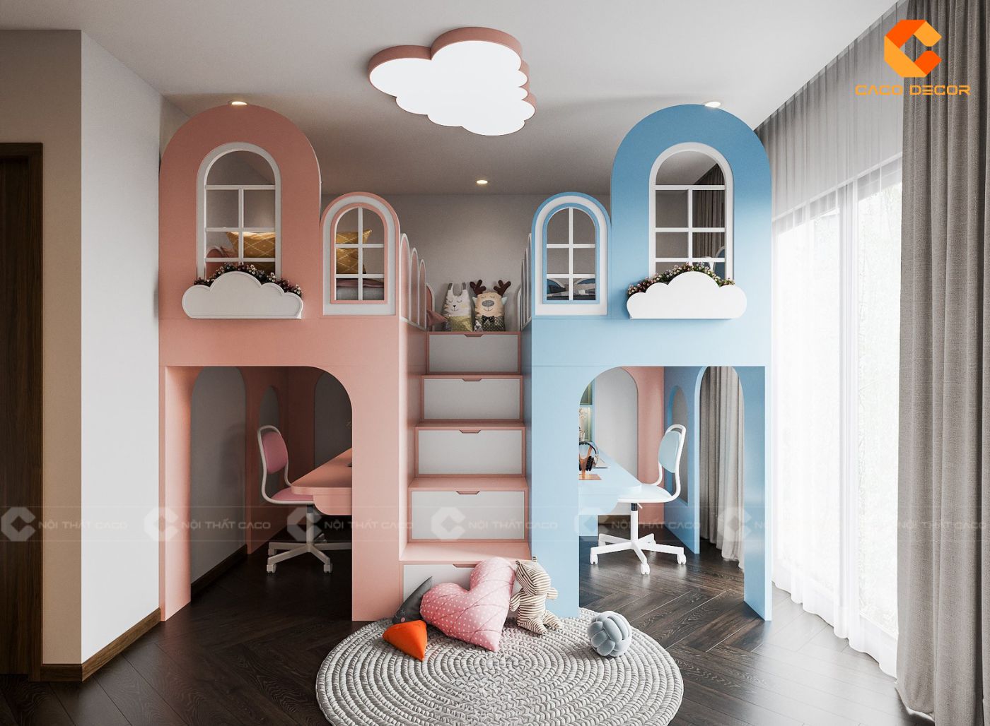 Không gian phòng ngủ cho bé trai và bé gái