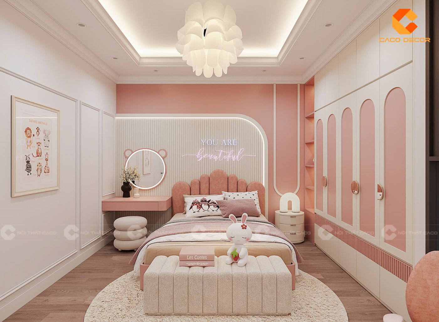 Thiết kế nội thất cho bé gái tạo điểm nhấn bằng tấm thảm rực rỡ