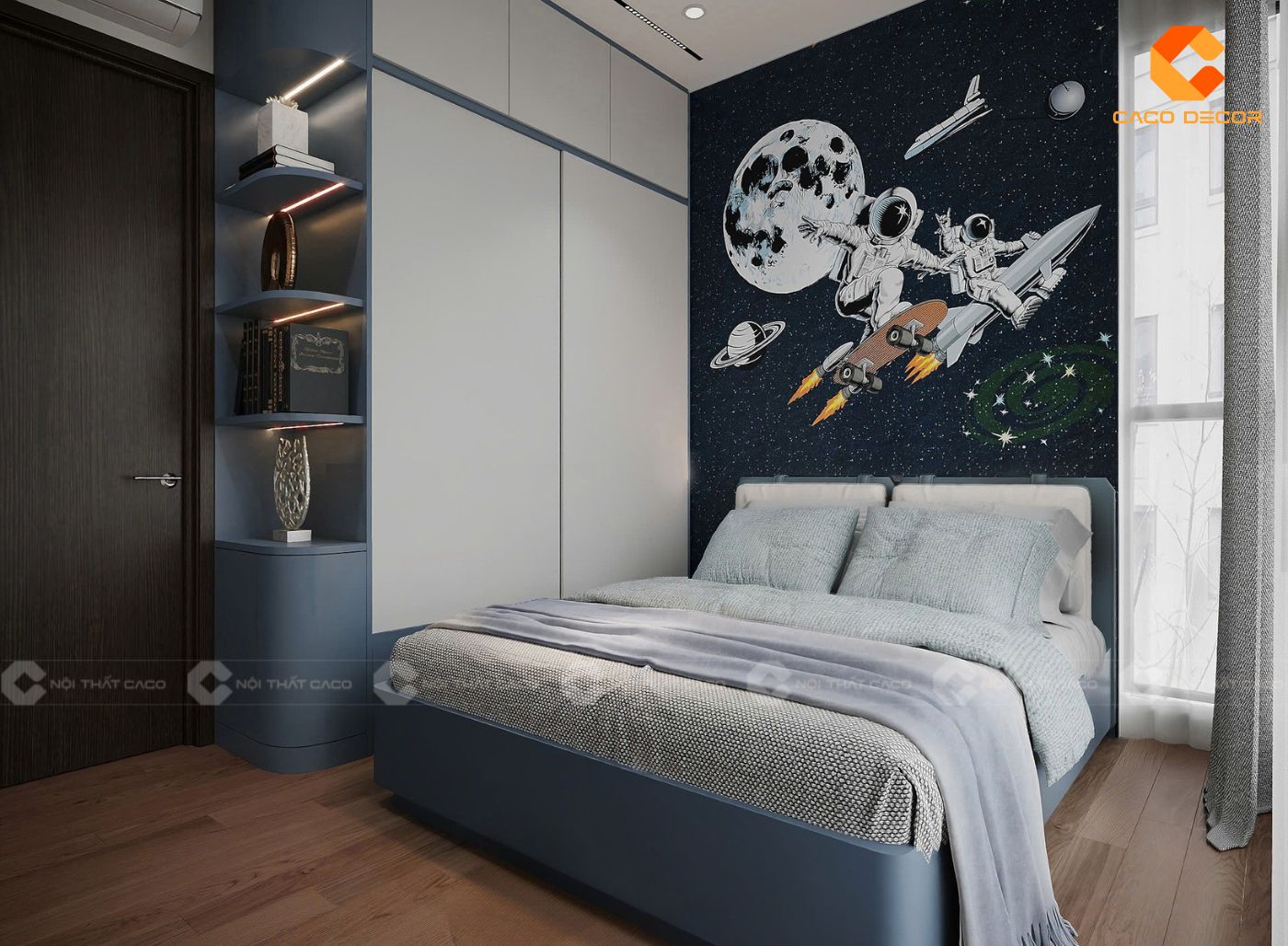 Nội thất phòng trẻ em với decal phi hành gia