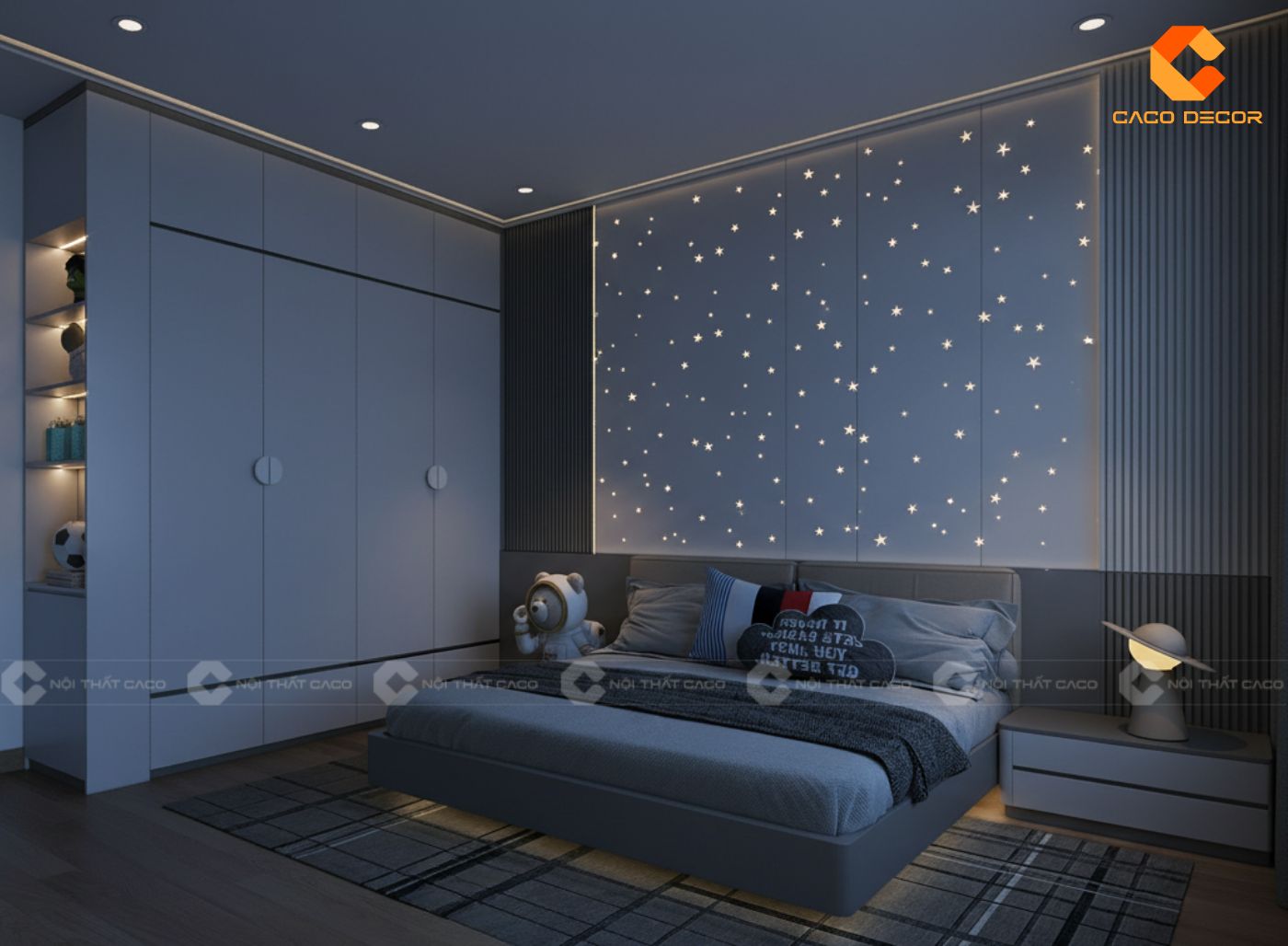 Thiết kế nội thất phòng trẻ em với nhiều ánh đèn sáng ấm cúng