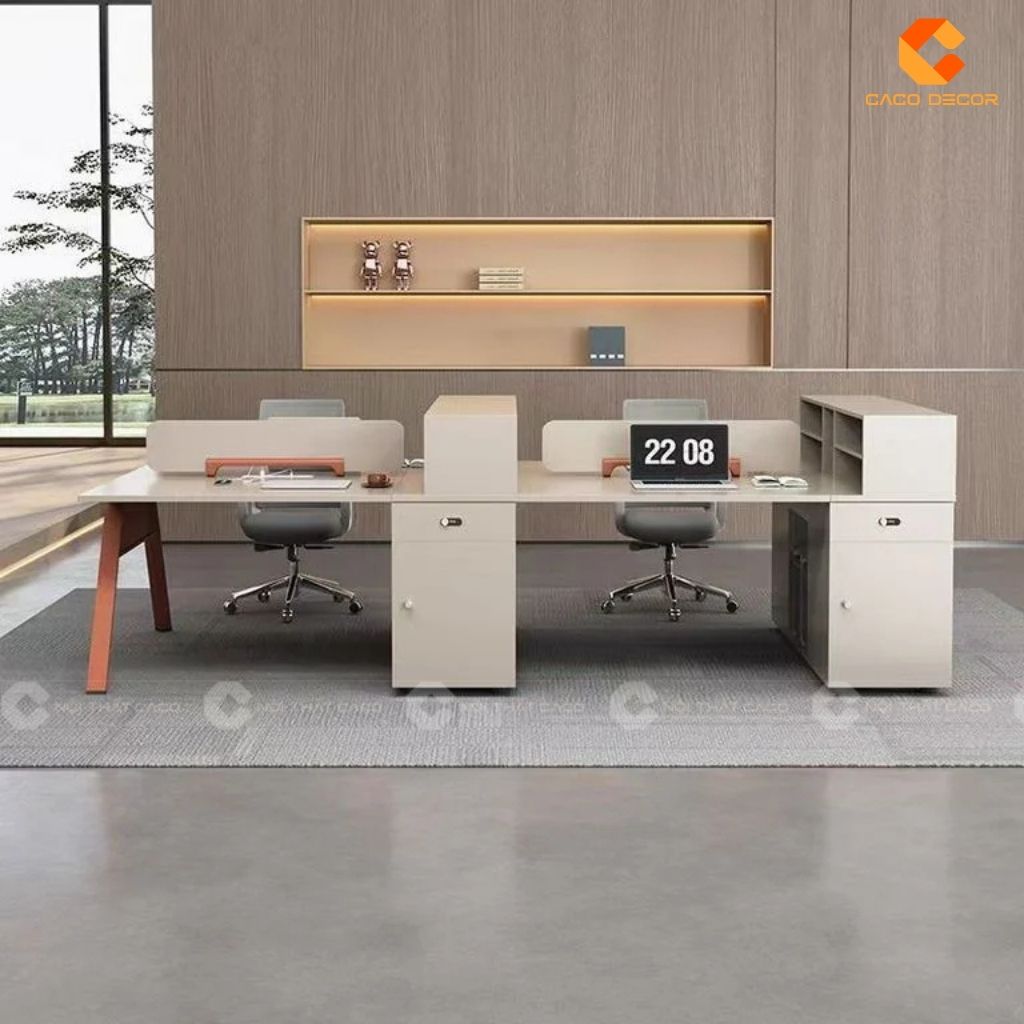 Bàn làm việc nhân viên BLVNV09 thiết kế với tủ chia nhiều ngăn khoa học