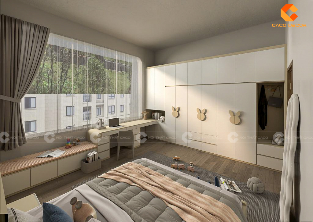 Nội thất phòng trẻ em bàn học kết hợp nhiều hộc tủ 