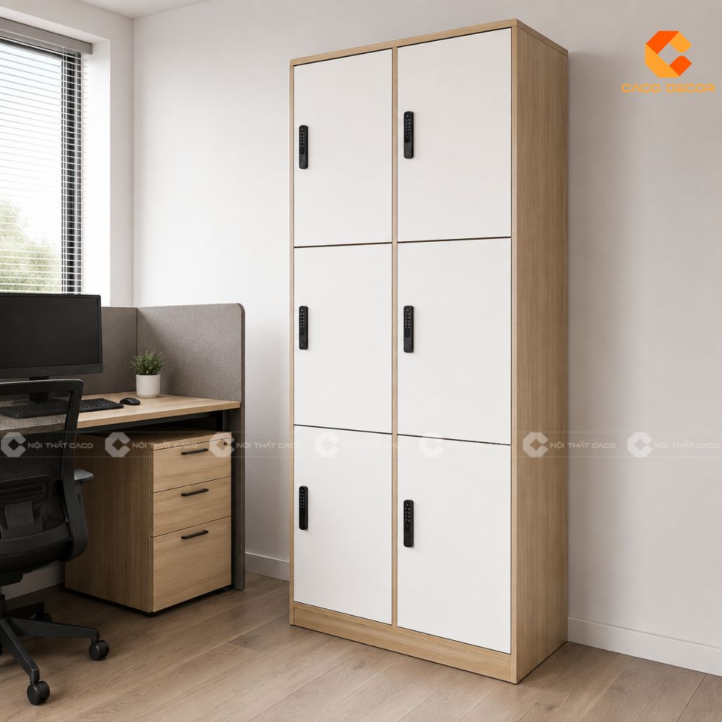 Mẫu tủ locker gỗ MDF màu trắng hiện đại