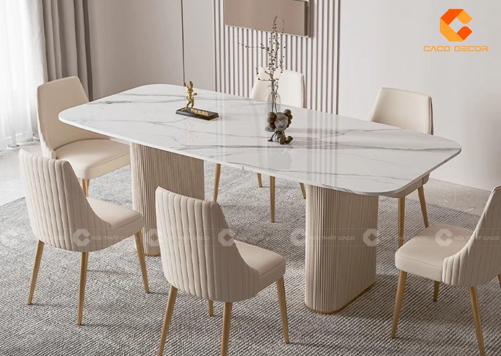 Bàn ăn mặt đá kết hợp chân kim loại 