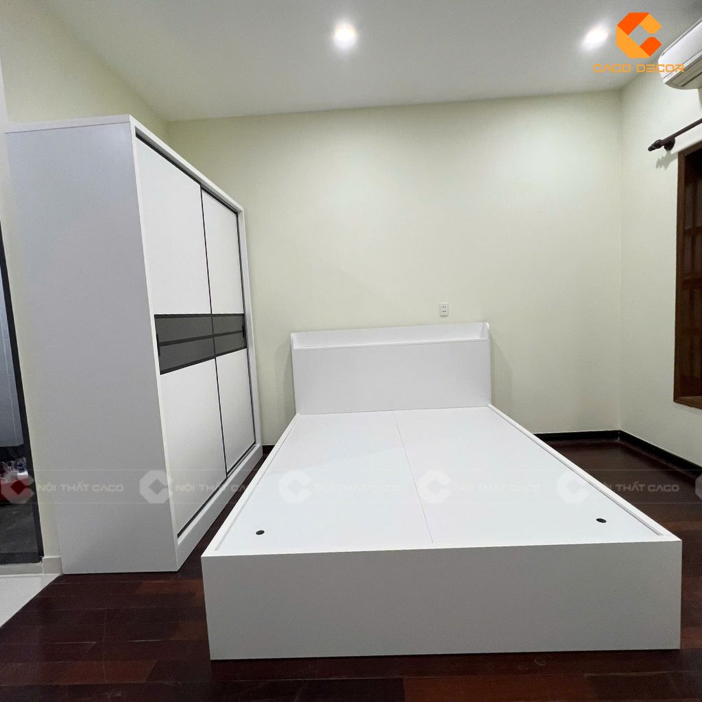 Bộ combo giường tủ tone màu trắng hiện đại đơn giản