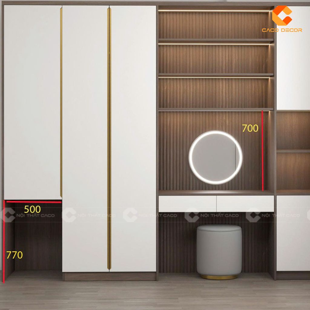 Hình ảnh 3D tủ quần áo kết hợp liền kề bàn trang điểm