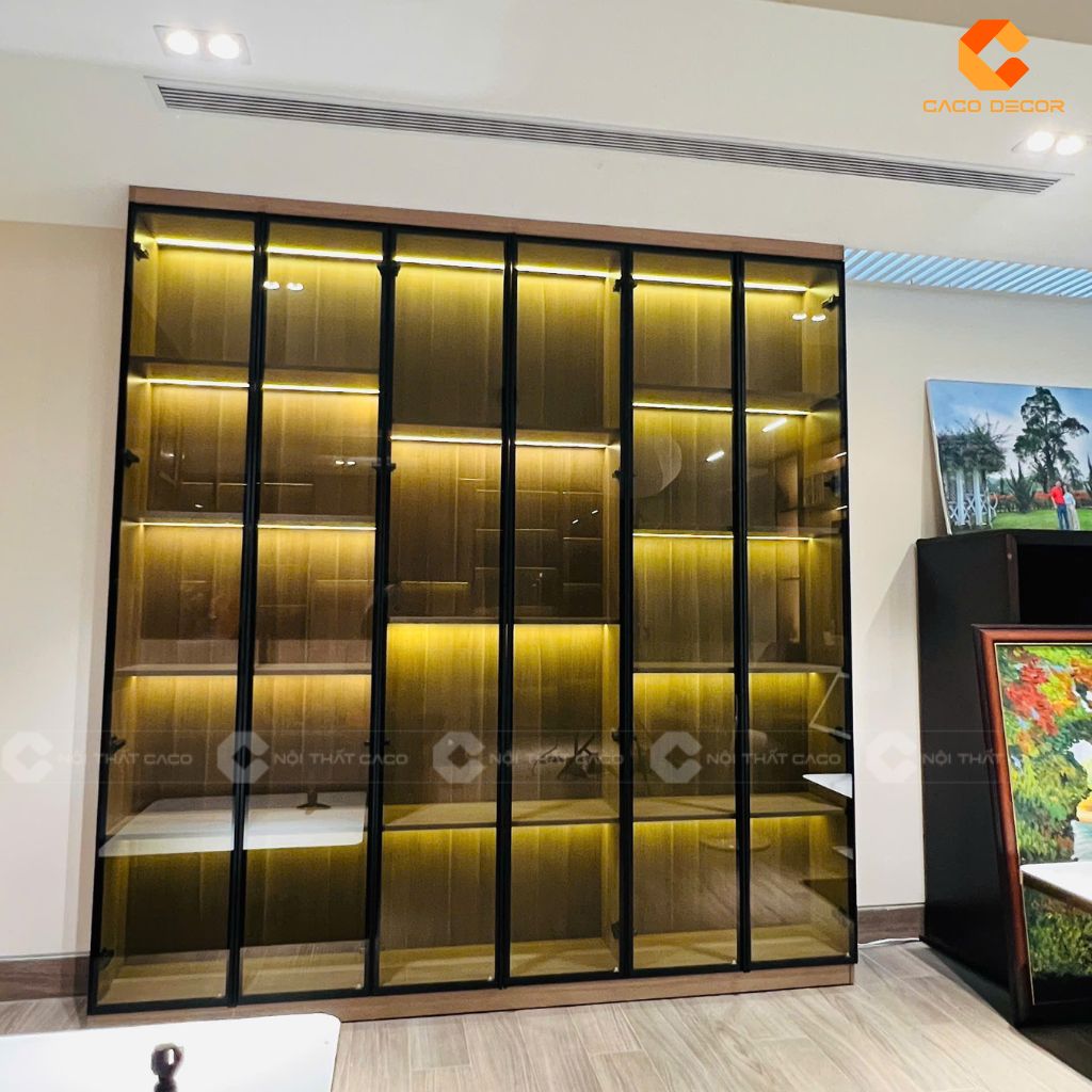 Tủ rượu cánh kính kết hợp led sang trọng