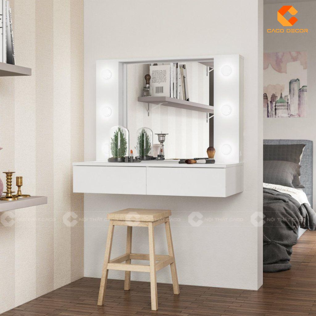 Mẫu bàn trang điểm cao cấp treo tường màu trắng