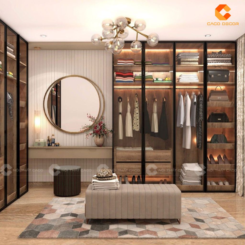 Mẫu bàn trang điểm kết hợp với tủ áo cánh kính