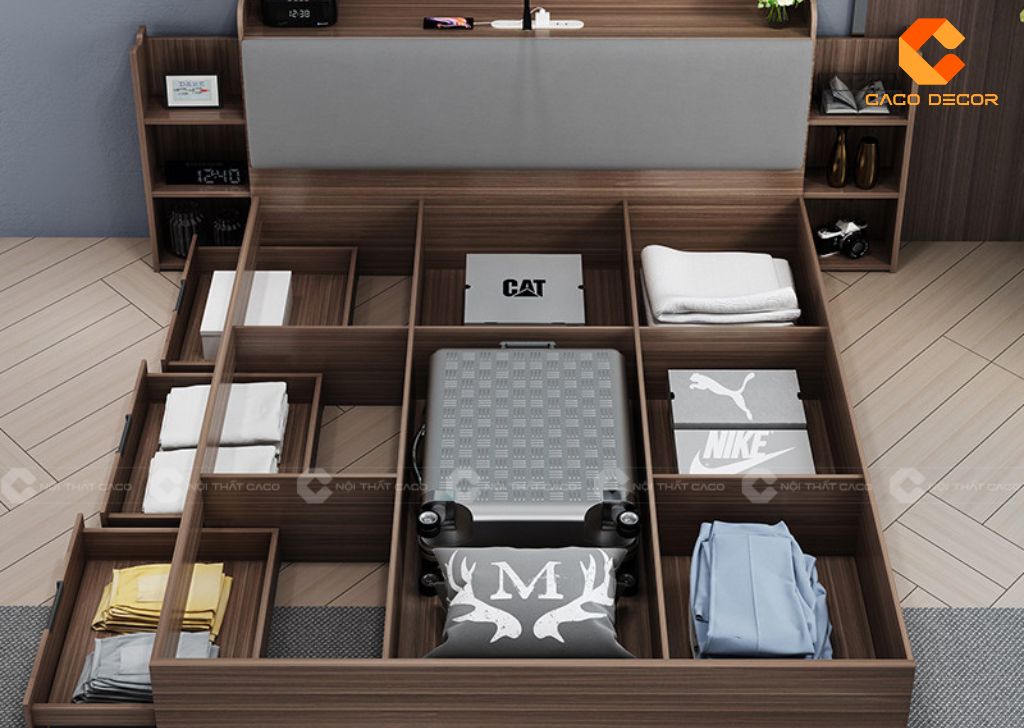 Giường Ngủ GN094 Gỗ MDF Hộc Kéo Thông Minh, Đầu Giường Bọc Nệm Sang Trọng 2