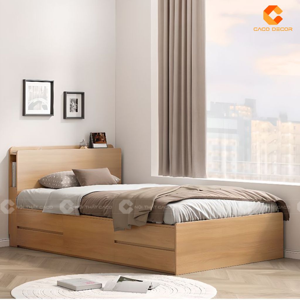 Giường Gỗ Công Nghiệp GN104 Có Ngăn Kéo Hai Bên, Đầu Giường Khoang Chứa Thông Minh – Nội Thất CaCo 1