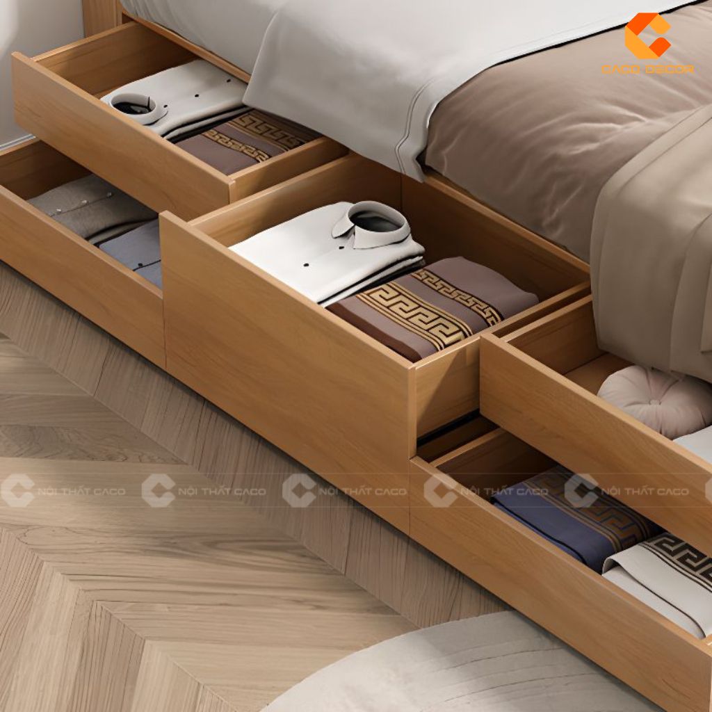 Giường Gỗ Công Nghiệp GN104 Có Ngăn Kéo Hai Bên, Đầu Giường Khoang Chứa Thông Minh – Nội Thất CaCo 3