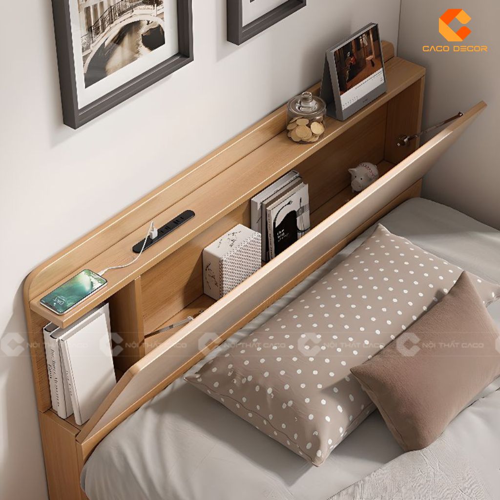 Giường Gỗ Công Nghiệp GN104 Có Ngăn Kéo Hai Bên, Đầu Giường Khoang Chứa Thông Minh – Nội Thất CaCo 4