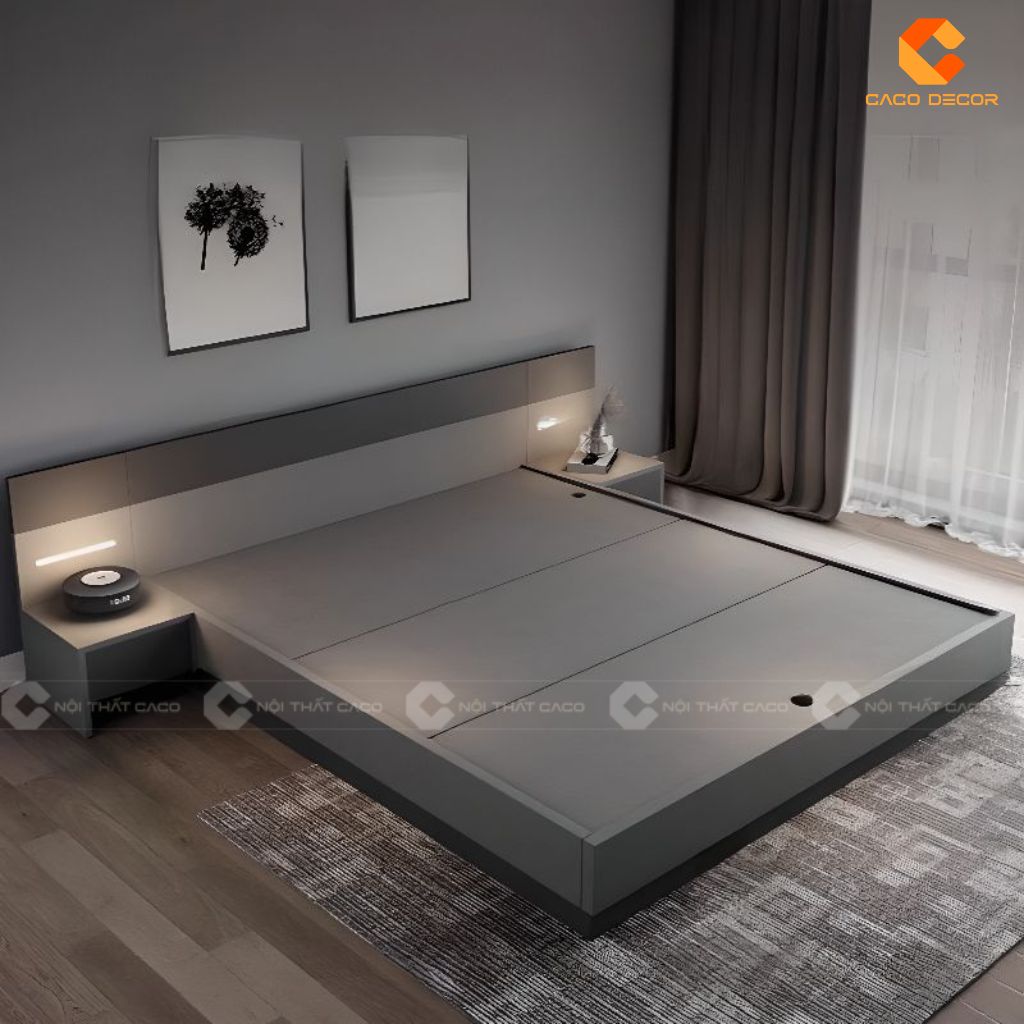 Giường Gỗ Công Nghiệp GN105 Màu Xám Hiện Đại, Có Hộc Lưu Trữ Tiện Lợi – Nội Thất CaCo 2