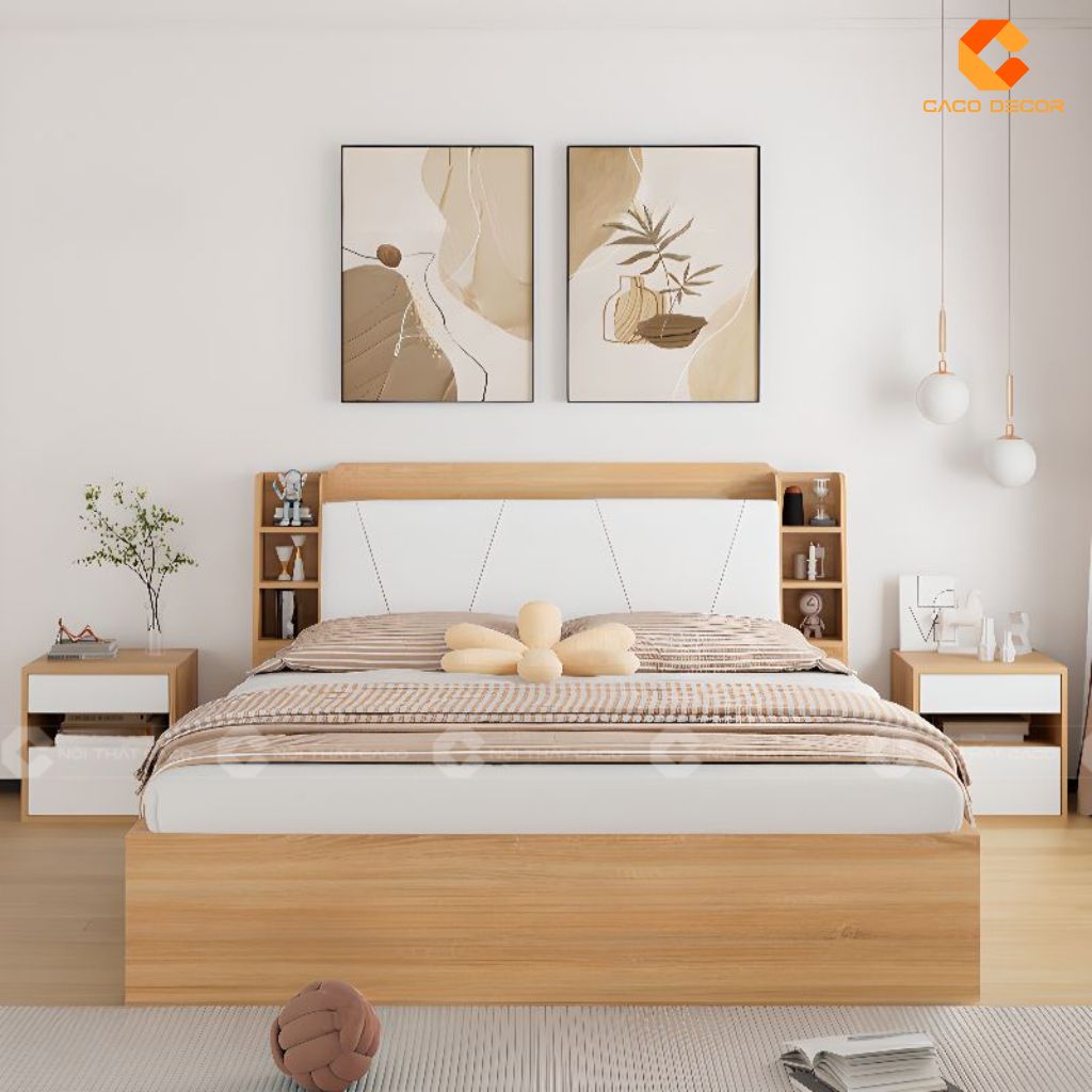Giường Ngủ Gỗ Công Nghiệp GN111 Có Kệ Trang Trí Đầu Giường 1