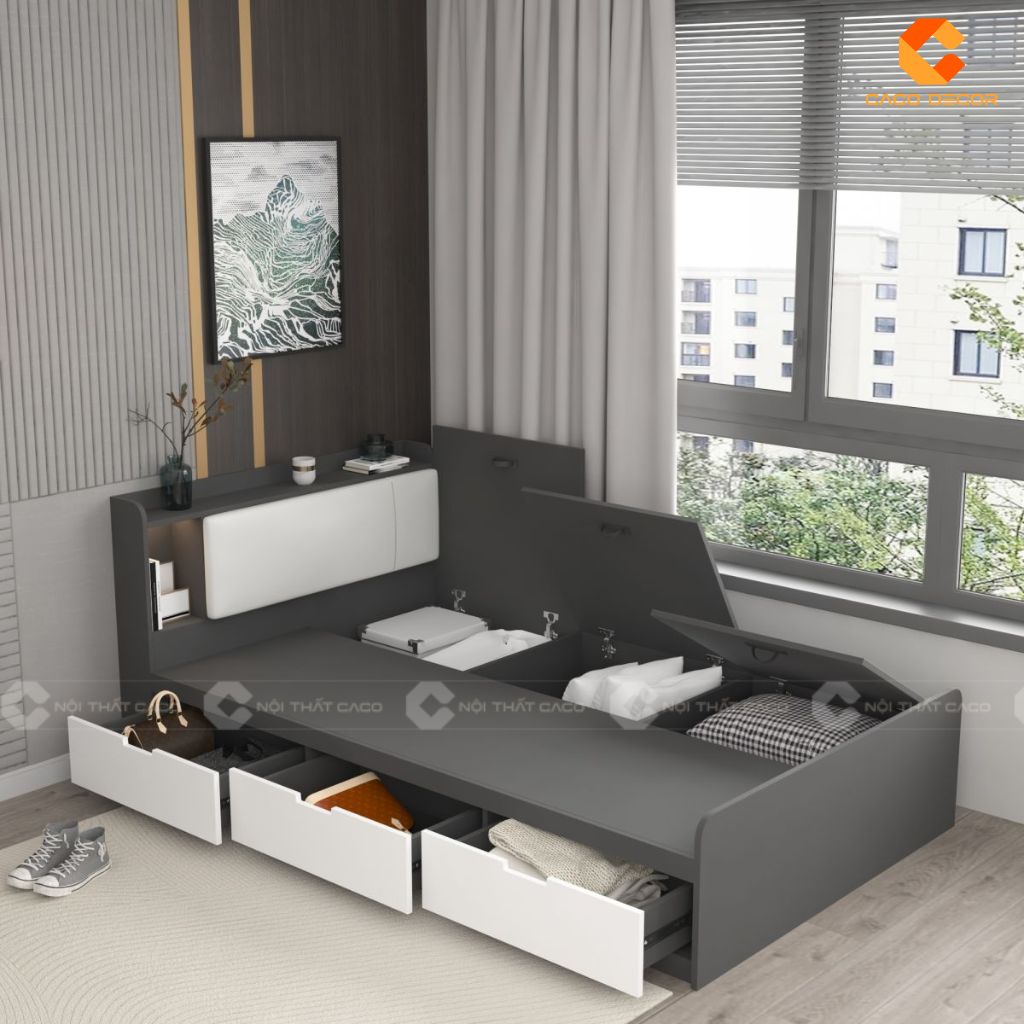 Giường Ngủ Gỗ Công Nghiệp GN114 Thông Minh 2