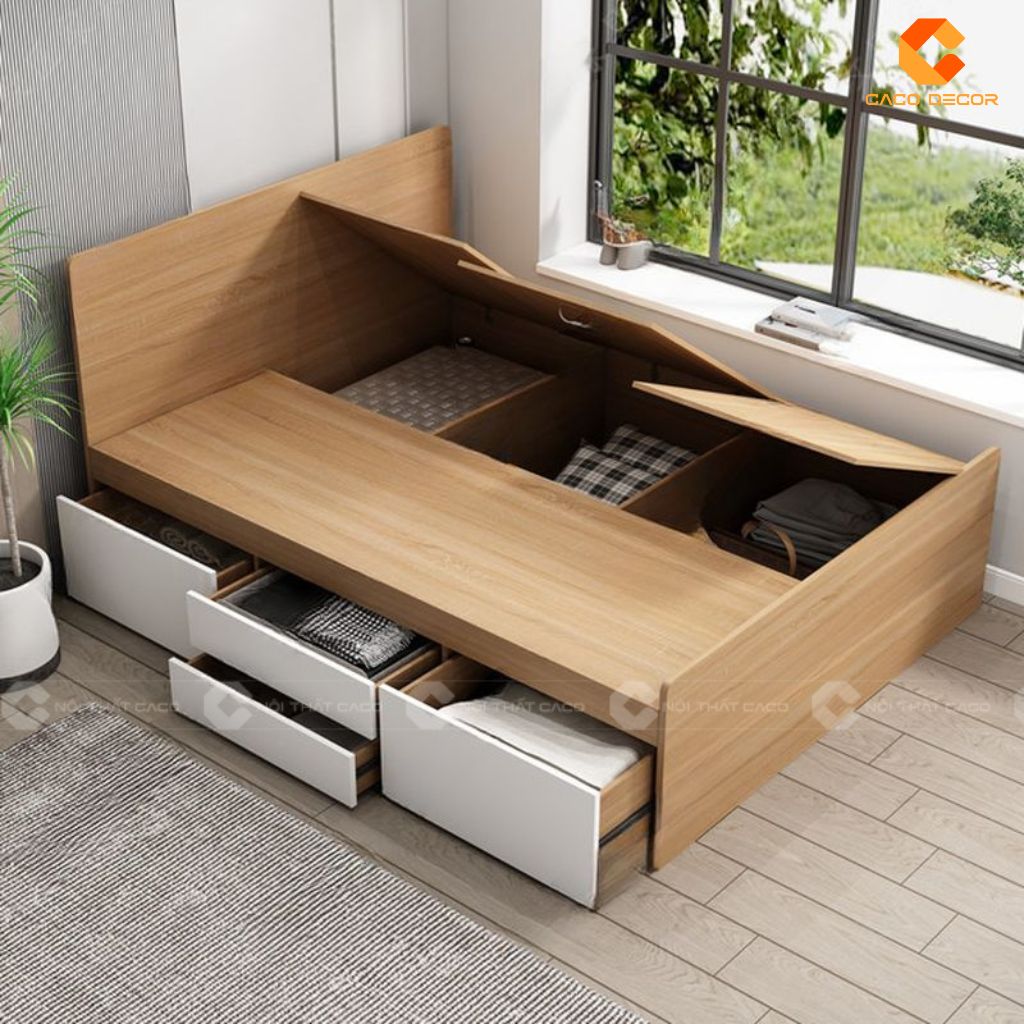 Giường ngủ gỗ công nghiệp GN116 thiết kế ngăn nâng hạ dưới gầm