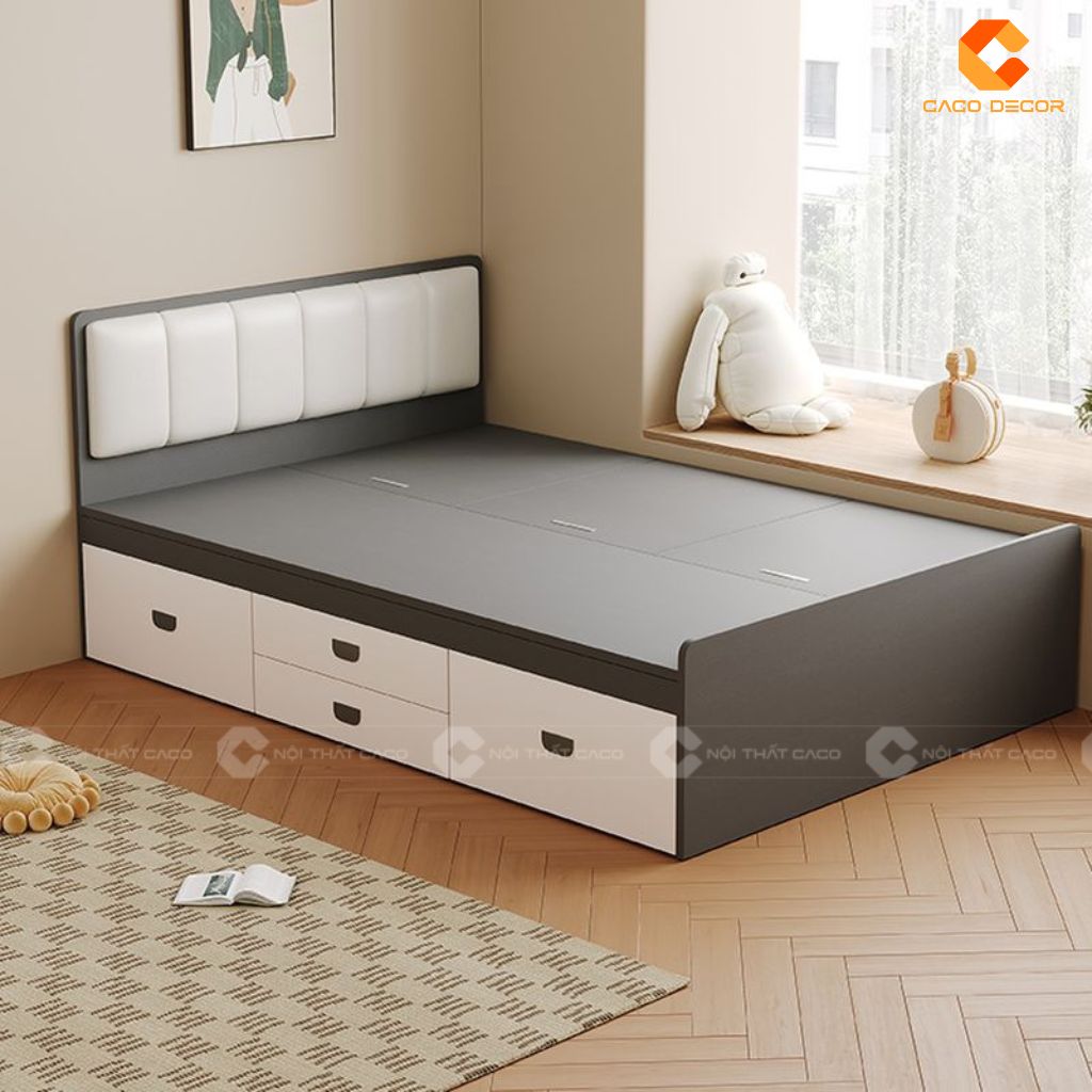 Giường Gỗ Công Nghiệp GN117 Thông Minh Kèm Tựa Bọc Da Hiện Đại 6