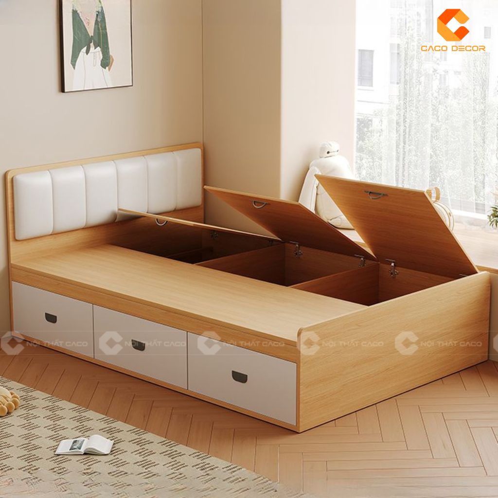 Giường Gỗ Công Nghiệp GN117 Thông Minh Kèm Tựa Bọc Da Hiện Đại 3