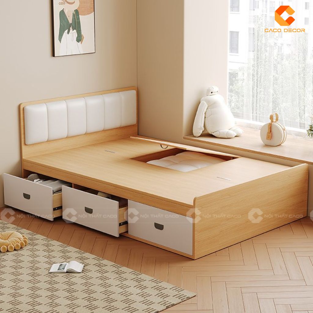 Giường ngủ gỗ công nghiệp GN117 kết hợp bản lề nâng hạ bên dưới