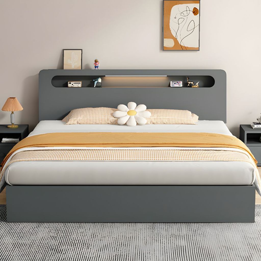 Giường Gỗ Công Nghiệp GN119 Thiết Kế Tựa Đầu Kệ Trang Trí Tiện Lợi, Hiện Đại 4