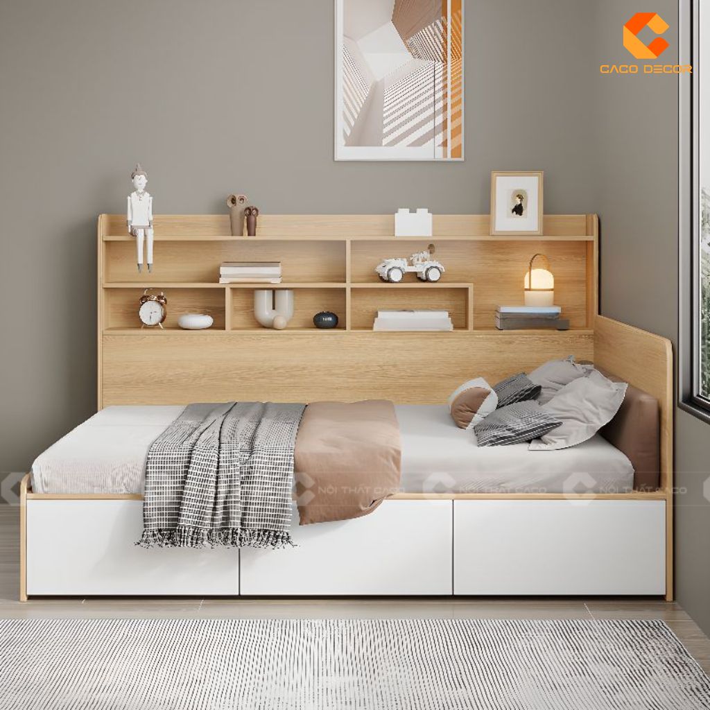 Giường Gỗ Công Nghiệp GN122 Tích Hợp Kệ Trang Trí Đầu Giường, Siêu Tiện Dụng 4