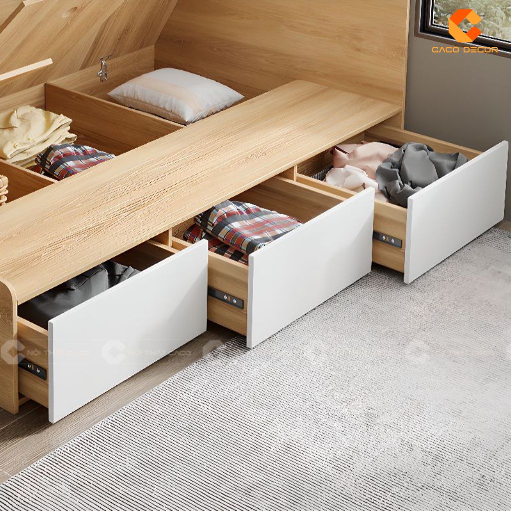 Giường Gỗ Công Nghiệp GN122 Tích Hợp Kệ Trang Trí Đầu Giường, Siêu Tiện Dụng 3