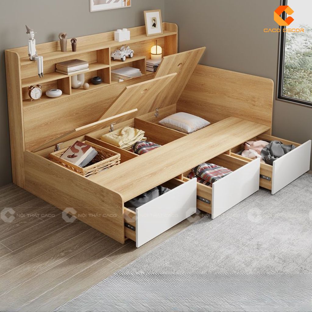 Giường Gỗ Công Nghiệp GN122 Tích Hợp Kệ Trang Trí Đầu Giường, Siêu Tiện Dụng 2