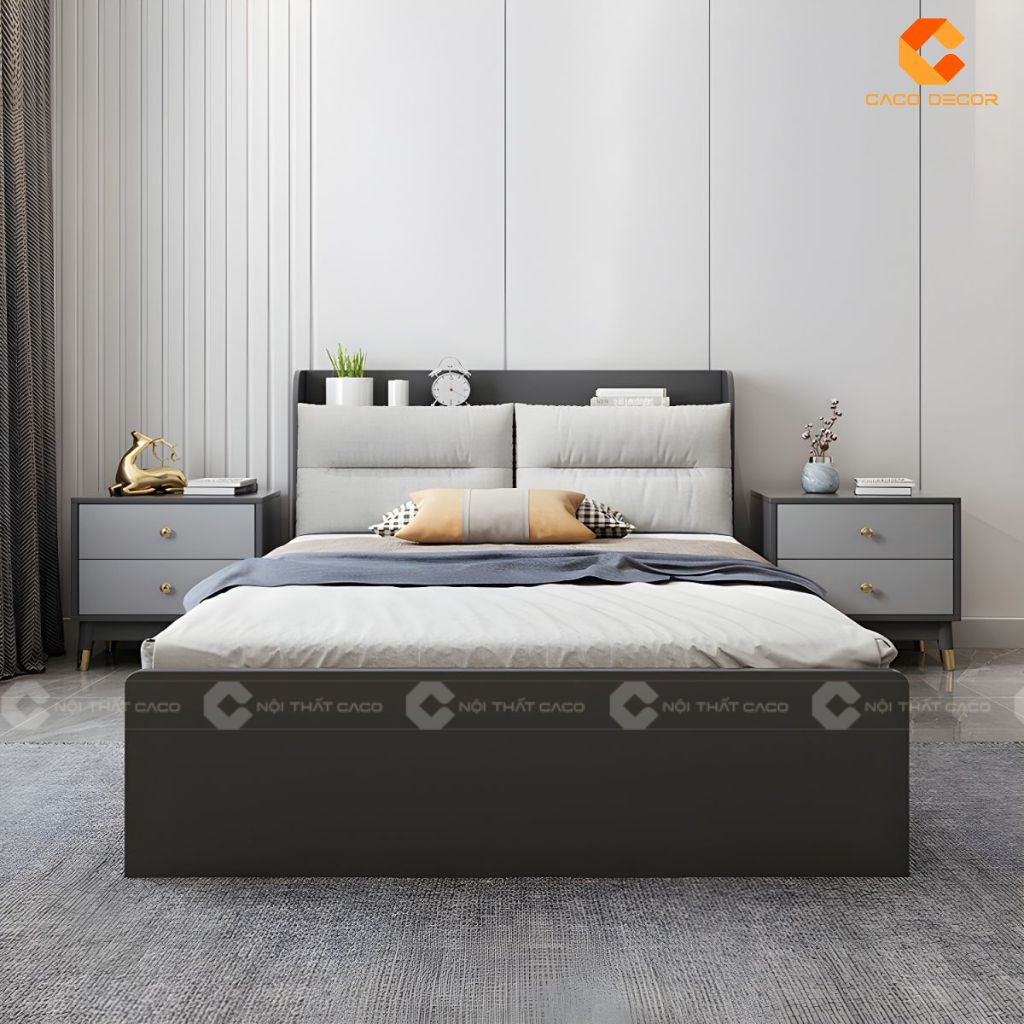 Giường ngủ gỗ công nghiệp GN123 với tone màu xám sang trọng