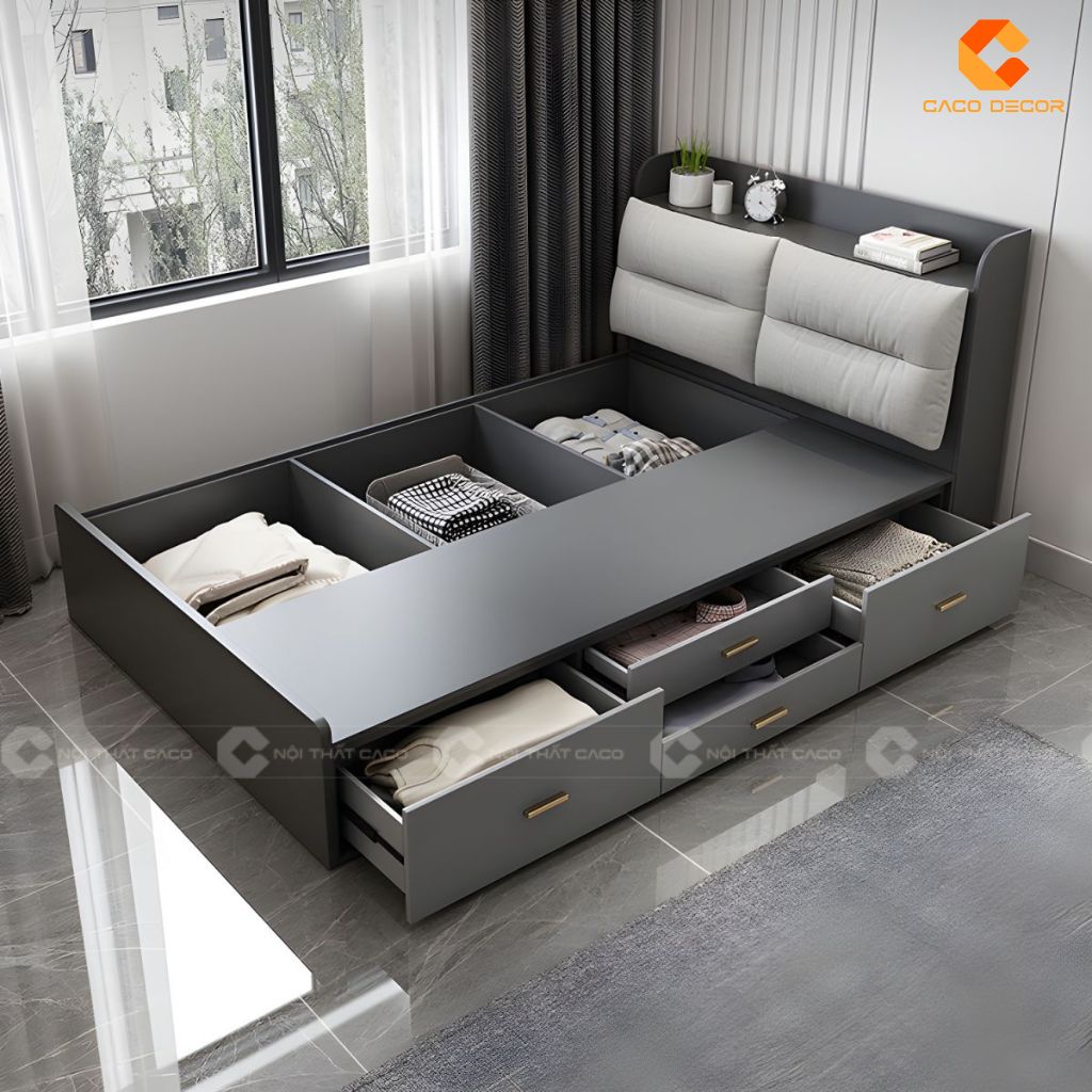 Giường ngủ gỗ công nghiệp GN123 thiết kế nhiều hộc kéo