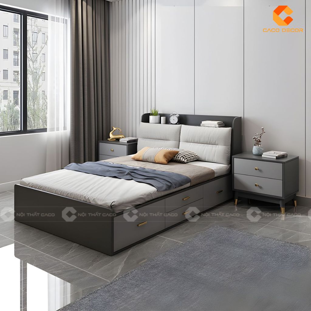 Giường ngủ gỗ công nghiệp GN123 phủ melamine cao cấp