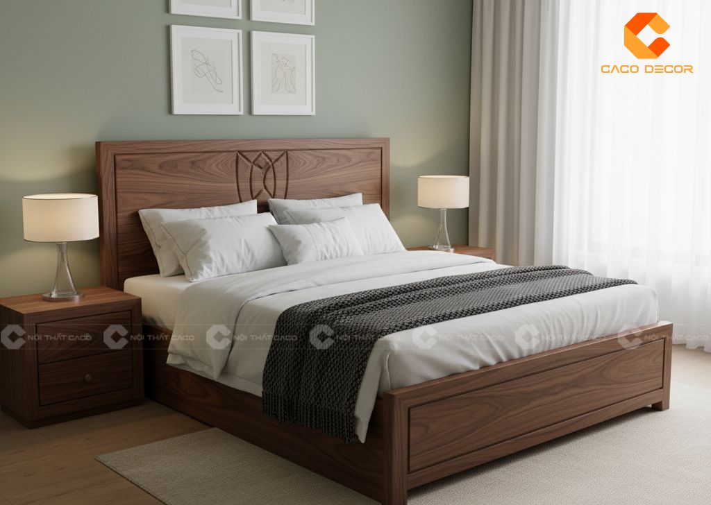 Mẫu giường gỗ óc chó cao cấp 