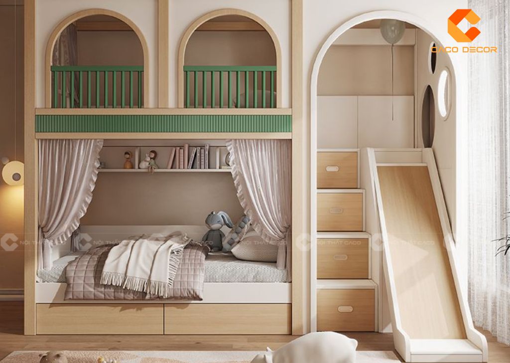 30+ Mẫu Giường Ngủ Trẻ Em Bằng Gỗ Đẹp, Bền, An Toàn Tại CaCo 11