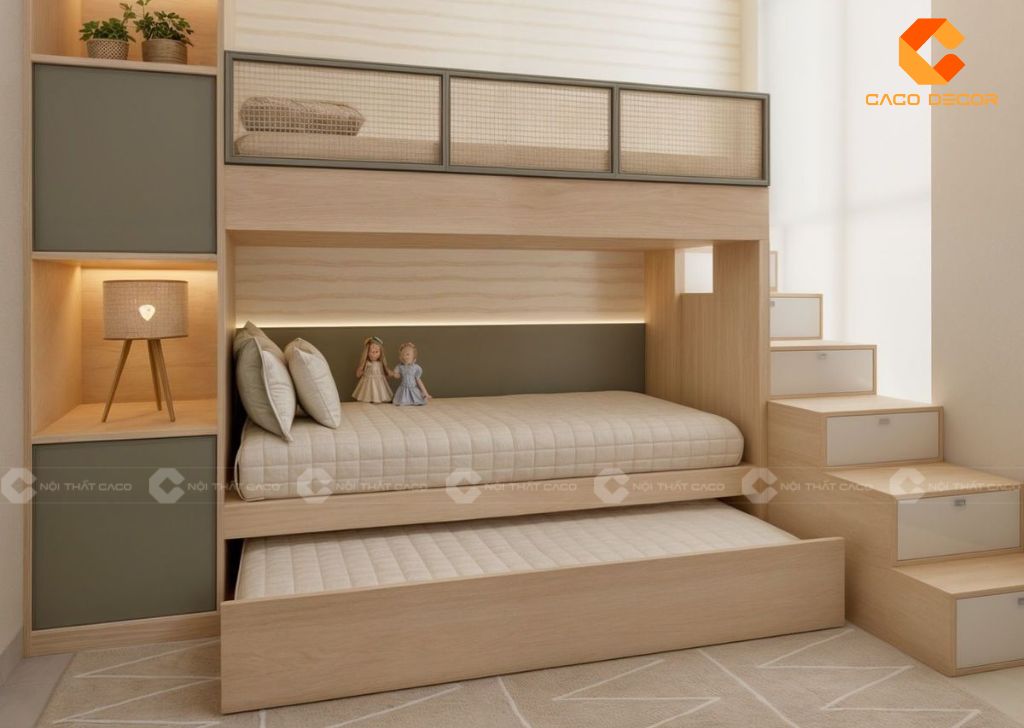 30+ Mẫu Giường Ngủ Trẻ Em Bằng Gỗ Đẹp, Bền, An Toàn Tại CaCo 13