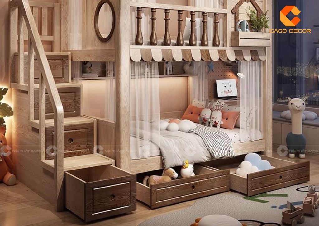 30+ Mẫu Giường Ngủ Trẻ Em Bằng Gỗ Đẹp, Bền, An Toàn Tại CaCo 17