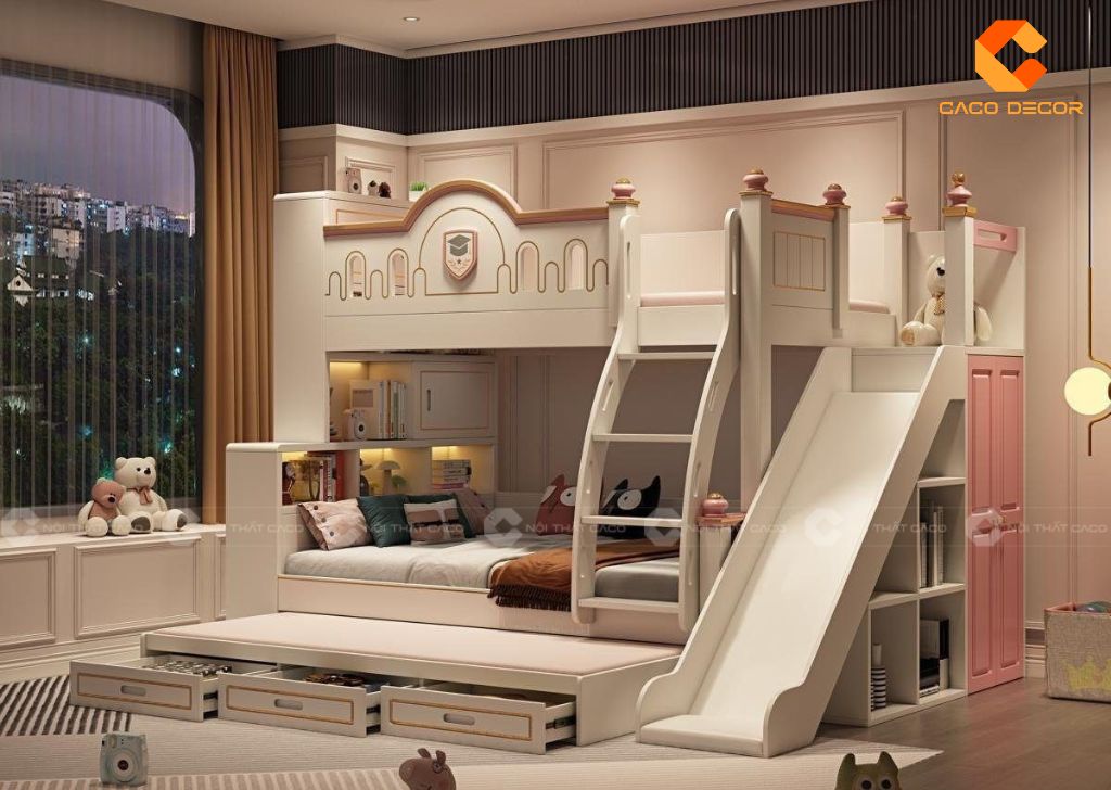 30+ Mẫu Giường Ngủ Trẻ Em Bằng Gỗ Đẹp, Bền, An Toàn Tại CaCo 18