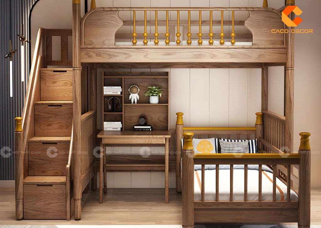 30+ Mẫu Giường Ngủ Trẻ Em Bằng Gỗ Đẹp, Bền, An Toàn Tại CaCo 16